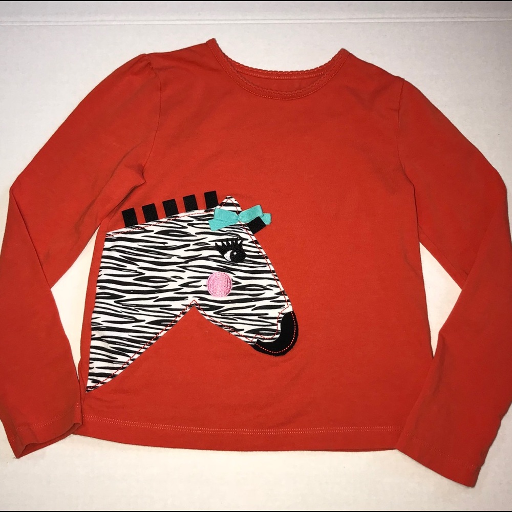Girls 6X red long sleeve Zebra pattern T-shirt